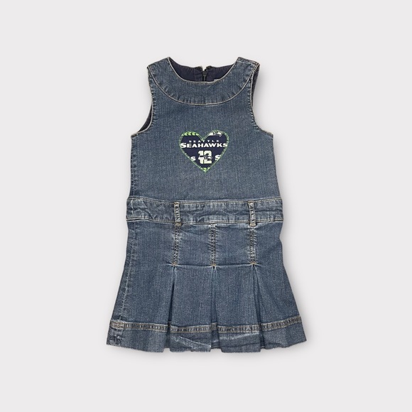 Jacadi Other - Jacadi Custom Made NFL Seahawks Patch Denim Sleeveless Pleated Dress